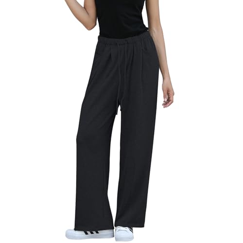 MGizo DtiSpectrum Damen Jogginghose Mit Weitem Bein Und Kordelzug - Elastische Yogahose Mit Hoher Taille Und Lockerer Passform Und Taschen, Einfarbige, Lässige Loungehose Für Die Übergangszeit von MGizo DtiSpectrum