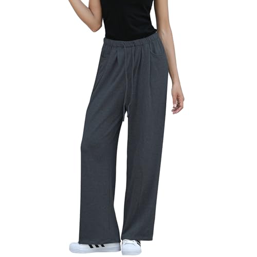 MGizo DtiSpectrum Damen Jogginghose Mit Weitem Bein Und Kordelzug - Elastische Yogahose Mit Hoher Taille Und Lockerer Passform Und Taschen, Einfarbige, Lässige Loungehose Für Die Übergangszeit von MGizo DtiSpectrum