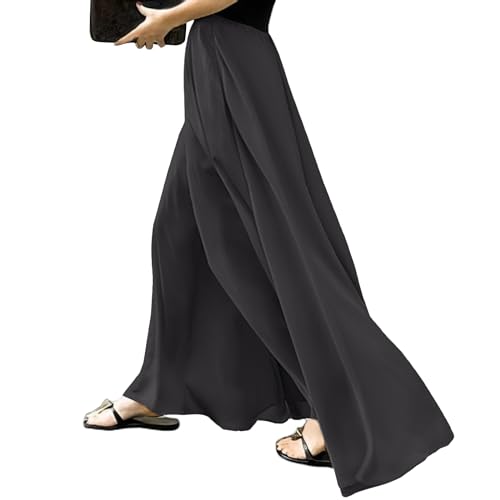MGizo DtiSpectrum Damen-Satinhose mit Weitem Bein – Fließende Palazzo-Hose mit Extra Breitem Saum, Hohe Taille, Lange, Lockere Hosenrock für Damen, Sieht aus Wie EIN Seidiger Maxirock von MGizo DtiSpectrum