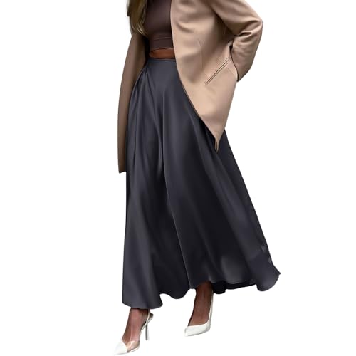 MGizo DtiSpectrum Eleganter Damen-Satin-Langrock Mit Hoher Taille Und Elastischem Gürtel, Maxirock Aus Seide, Geeignet Für Hochzeit, Cocktailparty, Business von MGizo DtiSpectrum