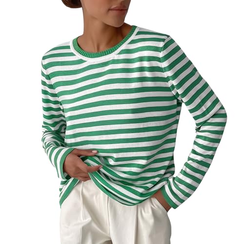MGizo DtiSpectrum Klassischer, Locker Sitzender, Lässiger Streifenpullover Für Damen Mit Rundhalsausschnitt, Langen Ärmeln, Leichtem Pullover, Gestricktem Matrosen-Breton-T-Shirt von MGizo DtiSpectrum
