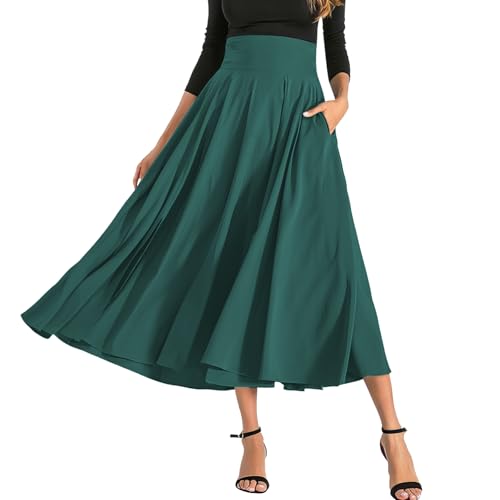 MGizo DtiSpectrum Knöchellanger Faltenrock mit Schleife – Langer Rock mit Hoher Taille und Schlitz für Damen, Retro-einfarbiger Rock, Fließender, Seidiger A-Linien-Schirmrock von MGizo DtiSpectrum