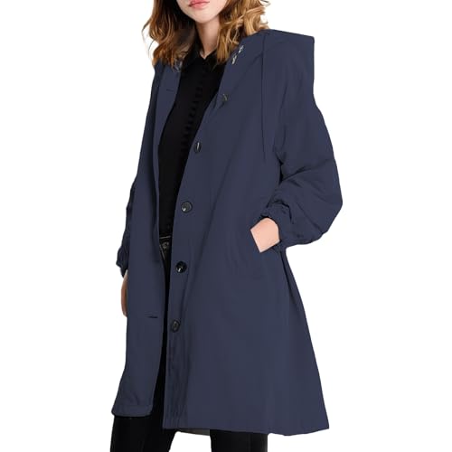 MGizo DtiSpectrum Trenchcoat für Damen – Einreihige Windjacke mit Kapuze, Wasserdichter Outdoor-Übermantel, Softshell-Regenmantel zum Wandern und Pendeln von MGizo DtiSpectrum