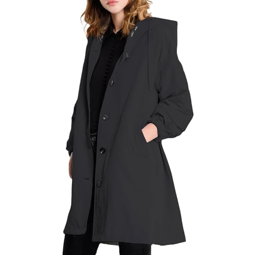 MGizo DtiSpectrum Trenchcoat für Damen – Einreihige Windjacke mit Kapuze, Wasserdichter Outdoor-Übermantel, Softshell-Regenmantel zum Wandern und Pendeln von MGizo DtiSpectrum