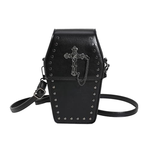 2023 Neue Umhängetasche Halloween Sarg Form Geldbörse Kleine Handy Tasche Festival Gothic Tasche Für Mädchen Frauen Niet Handtasche von MHADBKH