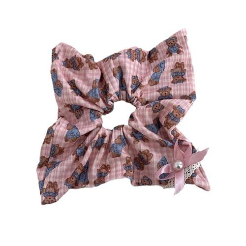 Haarbindung Karierte Band Haar Seil Bären Muster Drehungen Prinzessin Ribbon Krawatte Prinzessin Scrunchies Haarkrawatte von MHADBKH