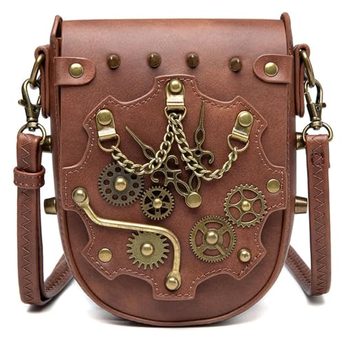 MHADBKH Damen Punk Umhängetasche Leder Crossbody Geldbörse mit verstellbarem Riemen Vintage Hüfttaschen für Mode Frauen und Mädchen Punk Geldbörse von MHADBKH