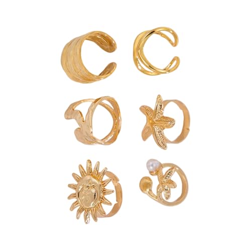 MHADBKH Einzigartige Seesterne inspirieren verstellbare offene Ringe, Schmuckzubehör für Damen und Herren, Gold- und Silberfarben, Strandurlaub-Accessoire, 4 Stück, Gold, Wie beschrieben, Wie von MHADBKH