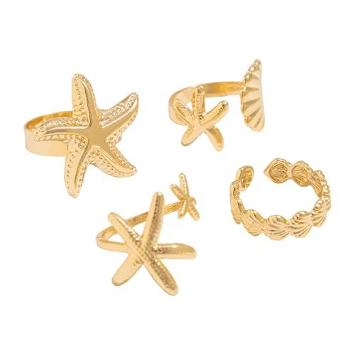 MHADBKH Einzigartige Seesterne inspirieren verstellbare offene Ringe, Schmuckzubehör für Damen und Herren, Gold- und Silberfarben, Strandurlaub-Accessoire, 4 Stück, Gold, Wie beschrieben, Wie MHADBKH Einzigartige Seesterne inspirieren verstellbare offene Ringe, Schmuckzubehör für Damen und Herren, Gold- und Silberfarben, Strandurlaub-Accessoire, 4 Stück, Gold, Wie beschrieben, Wie von MHADBKH