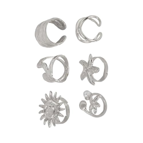 MHADBKH Einzigartige Seesterne inspirieren verstellbare offene Ringe, Schmuckzubehör für Damen und Herren, Gold- und Silberfarben, Strandurlaub-Accessoire, 4 Stück, Silver, Wie beschrieben, Wie von MHADBKH