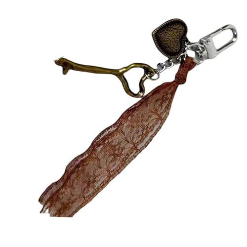 MHADBKH Einzigartiger Schlüsselanhänger mit Spitzenquasten in Herzform, vielseitiges Schlüsselzubehör für den trendigen täglichen Gebrauch, Metalllegierung, Kein Edelstein von MHADBKH