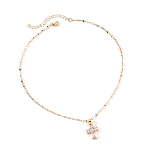MHADBKH Elegante Halskette mit Zirkonia, Kruzifix, verstellbare Kettenlänge, Schlüsselbeinkette, Unisex-Schmuck, 3, Kupfer, Kein Edelstein von MHADBKH
