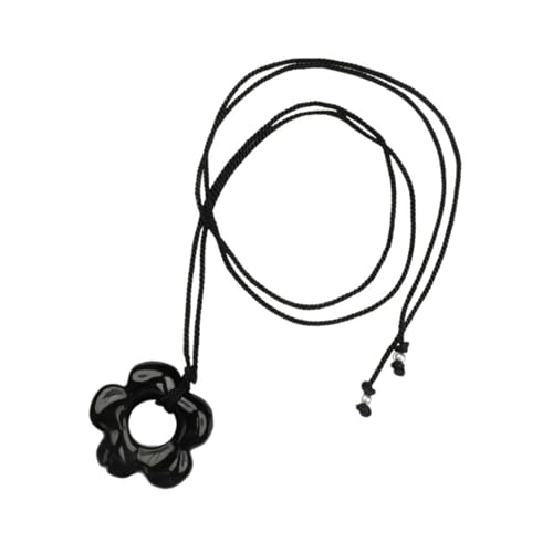 MHADBKH Elegante schwarze Halskette mit fünf Blütenblättern, verstellbare Länge, mit weicher pfirsichfarbener oder schwarzer Kordel, Acryl, Kein Edelstein von MHADBKH