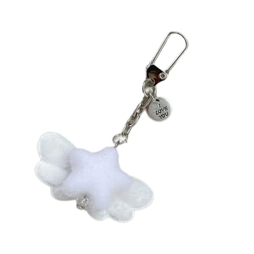 MHADBKH Eleganter weißer Schlüsselanhänger mit Flügeln und Stern, leicht, Ringe, Taschenanhänger für modische Frauen, koreanischer Stil, Zubehör von MHADBKH