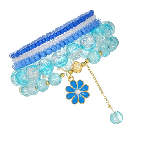 MHADBKH Elegantes, dehnbares Blumen- und Quasten-Set, mehrschichtige Armbänder, stapelbare Handkette, Schmuck für den täglichen Gebrauch von MHADBKH