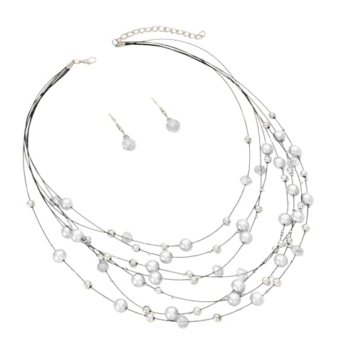 MHADBKH Elegantes, mehrfarbiges Perlenschmuck-Set, festliche Damen-Halskette und Ohrringe, Schmuck-Set mit mehrschichtigen Kristallperlen, as described, Kunstperlen-Glas, Kein edelstein von MHADBKH