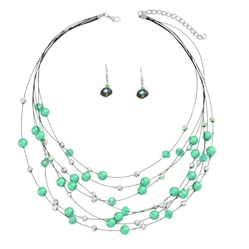 MHADBKH Elegantes, mehrfarbiges Perlenschmuck-Set, festliche Damen-Halskette und Ohrringe, Schmuck-Set mit mehrschichtigen Kristallperlen, as described, Kunstperlen-Glas, Kein edelstein von MHADBKH