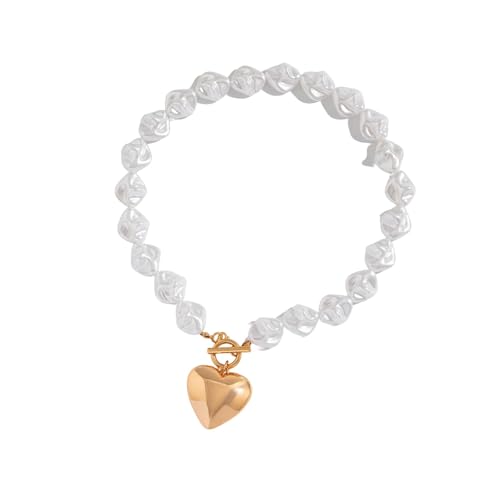 MHADBKH Elegantes Halsketten-/Armband-Set mit Herzausschnitten und Perlen aus angenehm zu tragenden Materialien für den täglichen Gebrauch, necklace, Kunstperle + CCB, Kein edelstein von MHADBKH