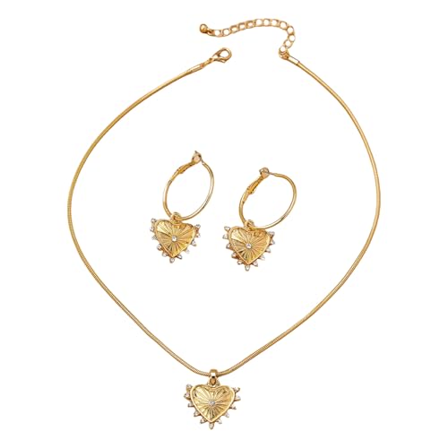 MHADBKH Elegantes Herz-Strass-Halsketten- und Ohrring-Set, Damenschmuck mit Legierungsstruktur für den täglichen Gebrauch auf Partys von MHADBKH