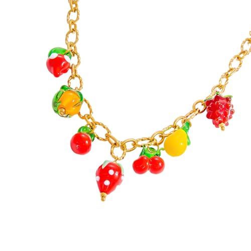 MHADBKH Halskette mit Obstglas-Anhänger für Damen mit handgefertigten Designs und lebendigen Farben für lässige oder festliche Anlässe, XL31429, Edelstahl, Kein Edelstein von MHADBKH