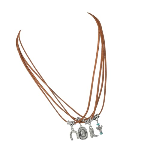 MHADBKH Mehrschichtige Halskette mit Anhänger im Vintage-Stil für Damen und Mädchen aus braunem Leder mit raffinierten Akzenten, XY 562, Metalllegierung, Kein Edelstein von MHADBKH