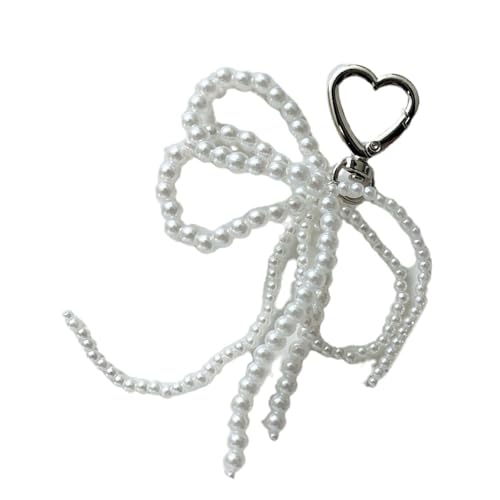 MHADBKH Perlen Bowknot Heart Charme Schlüsselanhänger Süße Schöne Anhängerbehänge Orament Keyring Rucksack Dekoration Für Frauen Mädchen von MHADBKH
