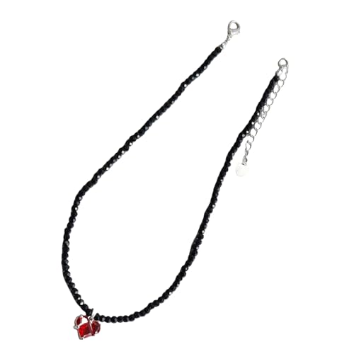 MHADBKH Schwarze Kristallperlen-Halskette mit Herz-Anhänger, verstellbare Länge, Choker, stilvolle Halskette für modische Frauen von MHADBKH