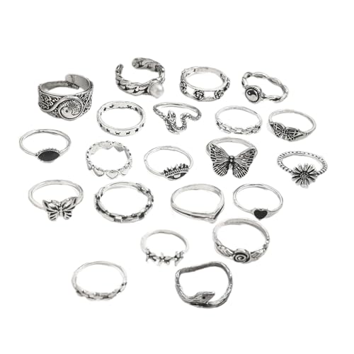 MHADBKH Set mit 21 einzigartigen Ringen, Punk-Ringe, aufwendige Öffnung, geeignet für Halloween und alltägliche Modeaccessoires, einzigartiges Statement-Zubehör MHADBKH Set mit 21 einzigartigen Ringen, Punk-Ringe, aufwendige Öffnung, geeignet für Halloween und alltägliche Modeaccessoires, einzigartiges Statement-Zubehör von MHADBKH