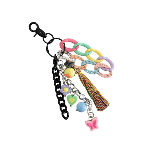 MHADBKH Stylische Acryl Schlüsselkette Mit Quasten Farbenfrohen Acrylschlüsselanhänger Mit Floralen Quasten Entwirft EIN Einzigartiges Keyring Accessoire von MHADBKH