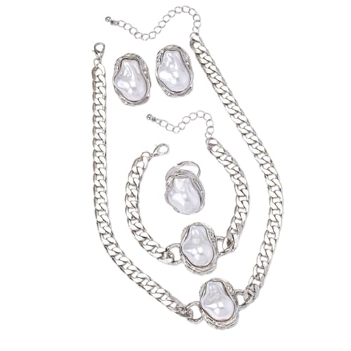 MHADBKH Unregelmäßige Perlen Schmuck Set Korean Choker Anhänger Ohrringe Ringe Und Armband Für Frauen Handgefertigtes Accessoires von MHADBKH
