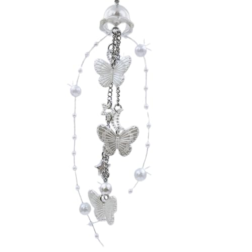 MHADBKH Zierlicher weißer Schmetterlings-Perlen-Fransen, Handy-Schlüsselband, Schlüsselanhänger, Schmuck, einzigartige Handy-Riemen-Dekoration von MHADBKH