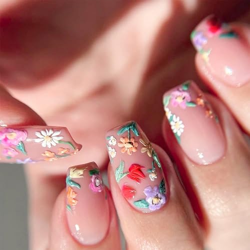 Quadratische Kunstnägel, zum Aufdrücken auf künstliche Strasssteine, falsche Klebstoffe, französische Spitzen, Acrylkleber auf Nägel für Damen, transparent, 24 Stück von MHADBKH