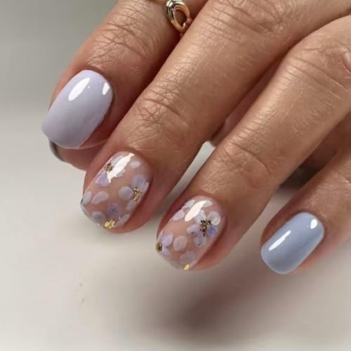 Quadratische Nägel zum Aufdrücken, Blume, Kunstkleber auf künstlichem Acryl, 24 Stück, zum Aufkleben für Damen und Mädchen, Acrylkleber auf Nagel für Frauen, transparent von MHADBKH