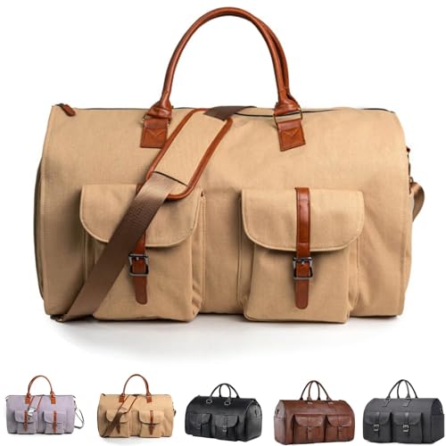 2024 Wandelbare Duffle-Kleidungsgepäck, Handgepäcktasche für Männer und Frauen, 2-in-1 Hängetasche, Anzug, Business-Reisetasche, Khaki, Einheitsgröße von MHART