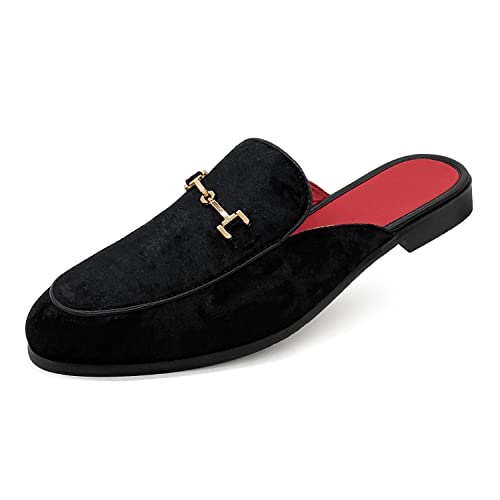 MHB Herren-Mule, stilvoll, rückenfrei, Slipper, lässig, Kleid, Sandalen, Schuhe, modische Hausschuhe für Herren, Übergröße 40-47, Schwarzer Samt, 47 EU von MHB