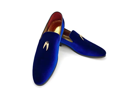 MHB Herren Penny Slip-On Samt Loafer Wildleder Kleid Schuhe Glitzer Smoking Slipper, Königsblau, 41 EU von MHB