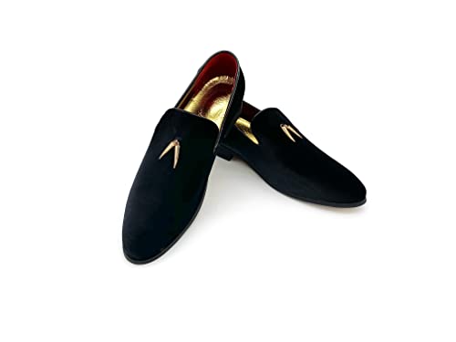 MHB Herren Penny Slip-On Samt Loafer Wildleder Kleid Schuhe Glitzer Smoking Slipper, Schwarz, 46.5 EU von MHB