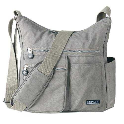 MHCNLL Umhängetasche mit RFID-Diebstahlschutzfach, Damenhandtasche, leicht und wasserabweisend, Hellgrau, 11.5" x 4.8" x 12" von MHCNLL