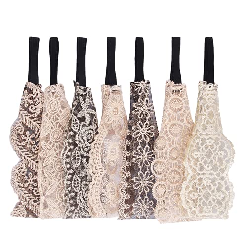 Spitze Haarband,Elegantes Vintage Stirnband 7 Stück Elastisch Lace Haarschmuck Breite Headwrap für Frauen Damen Mädchen Party Täglichen Basis von MHDAMAI