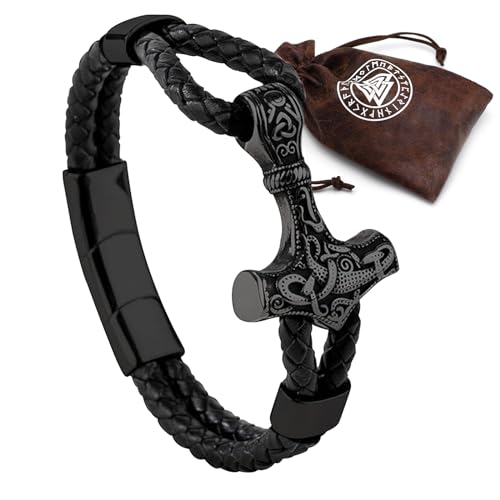 MHDUYEG Wikinger Armband Heren - Armband Leder Herren - Thor Hammer Armband, Retro Wikinger Deko, Armband Herren Wikinger Männer Lederarmband für Valentinstag Weihnachten (Inklusive Geschenktüte) von MHDUYEG
