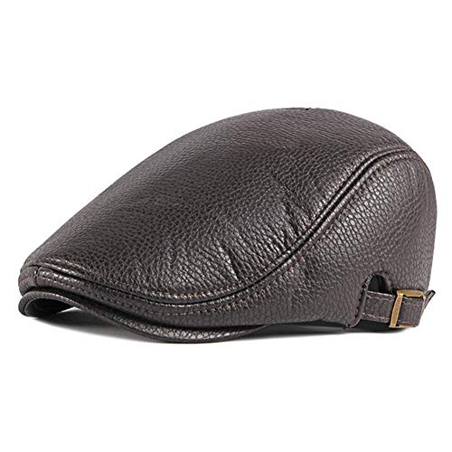 MHGLOVES Leder Schiebermütze Duckbill Schlägermütze Flat Cap,Golfer Hunter Cap Schiebermütze Chauffeurmütze Schirmmütze Schildmmütze Golfermütze Kappe Hut,2 Stück (55-60CM),Braun von MHGLOVES