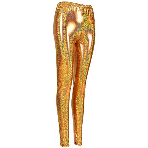 MHIM Metallic Glitter Leggings Slim Fit Sport Yoga Gym Festival, gold, One size von MHIM