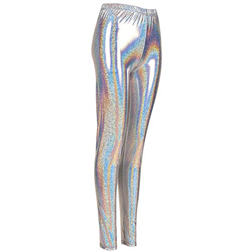 MHIM Metallic Glitter Leggings Slim Fit Sport Yoga Gym Festival, silber, One size von MHIM