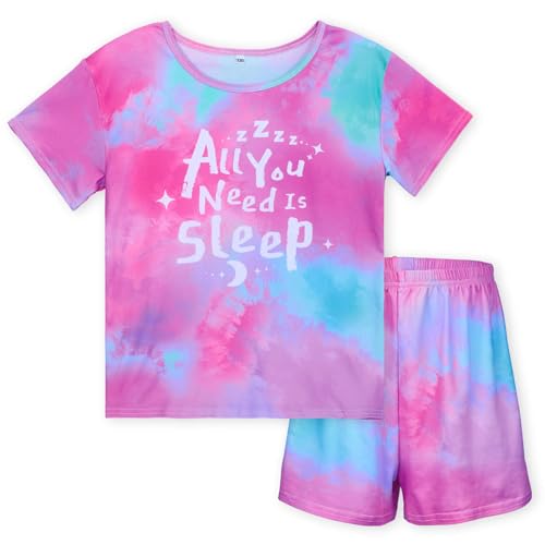 MHJY Mädchen Schlafanzug Kinder Pyjama-Set,2-teiliges Pjs Set mit Kurz-Shirt und Shorts Kinder Schlafanzug Größe 8–14 Jahre Sommer Nachtwäsche von MHJY