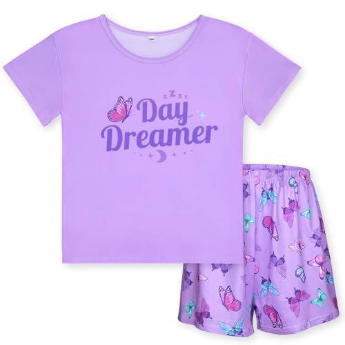 MHJY Mädchen Schlafanzug Kinder Pyjama-Set,2-teiliges Pjs Set mit Kurz-Shirt und Shorts Kinder Schlafanzug Größe 8–14 Jahre Sommer Nachtwäsche von MHJY