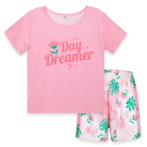 MHJY Mädchen Schlafanzug Kinder Pyjama-Set,2-teiliges Pjs Set mit Kurz-Shirt und Shorts Kinder Schlafanzug Größe 8–14 Jahre Sommer Nachtwäsche von MHJY