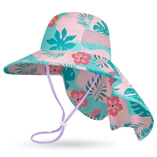 MHJY Sonnenhut Kinder Sonnenmütze Mädchen Hut Sommer UV Schutz 50 Mützen Einhorn Anglerhut Breite Krempe Kappe mit Nackenklappe Kleinkind 2-9 Jahre von MHJY