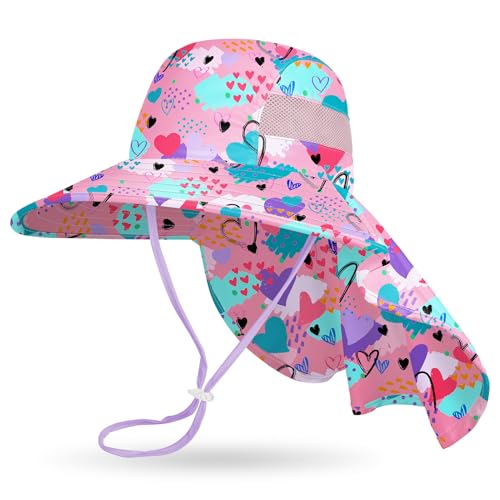 MHJY Sonnenhut Kinder Sonnenmütze Mädchen Hut Sommer UV Schutz 50 Mützen Einhorn Anglerhut Breite Krempe Kappe mit Nackenklappe Kleinkind 2-9 Jahre von MHJY