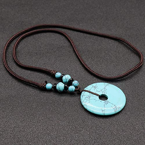 Edelstein Anhänger Halskette,Vintage Naturstein Donut Blue Türkis Anhänger Halsketten Mit Seilkette Weihnachtsschmuck Geschenk Für Frauen Männer Edelstein Anhänger Halskette,Vintage Naturstein Donut Blue Türkis Anhänger Halsketten Mit Seilkette Weihnachtsschmuck Geschenk Für Frauen Männer von MHKL