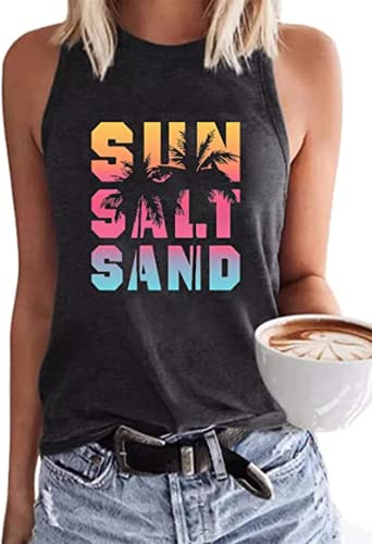 Sonnensalz, Sand, Strand, Kokosbaum, Tank für Frauen, Sommer, lässig, ärmellos, Urlaub, Strand, Workout, Tank Tops, Dunkelgrau -1, X-Groß von MHTOR